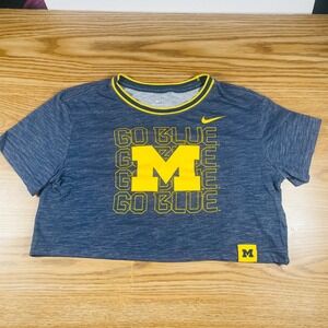 Nike Women U of M Dri-Fit Crop Tee Maize Blue Game Day Collegiate XS Wolverine